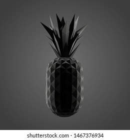 Pineapple in Black and White. Dark Low Poly Vector Greyscale Silhouette 3D Rendering