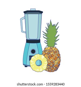 pineapple and blender icon over white background, vector illustration