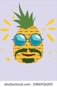 Pineapple with blue glasses and a green moustache