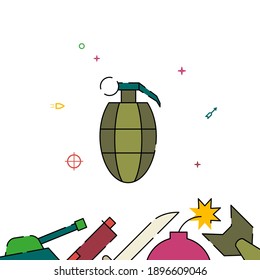 Pineapple bomb, grenade filled line vector icon, simple illustration, weapon related bottom border.