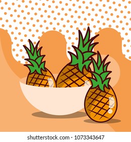 pineapple in bowl harvest fruit tasty dotted background color