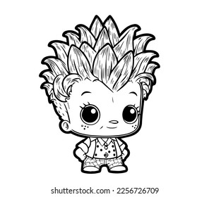 Pineapple boy in cartoon black and white style for coloring. Vector illustration