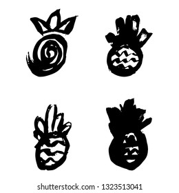Pineapple brush draw set on white background vector illustration hand draw desing 