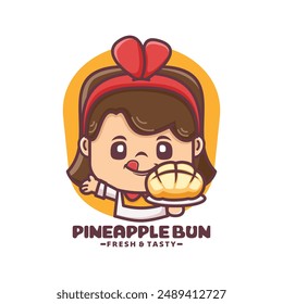 Pineapple bun cartoon mascot design, vector illustration for culinary business, brand logo, sticker, cartoon identity, decal, icon, etc.