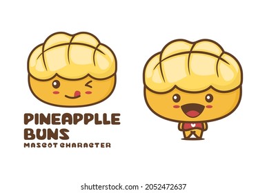 pineapple bun cartoon mascot, Hong Kong style bread vector illustration, suitable for logos, packaging labels, stickers, etc.