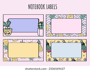 Pineapple and cacti name tags. notebook sticker labels set for middle and elementary school kids.