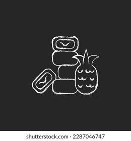 Pineapple cake chalk white icon on dark background. Sweet traditional taiwanese pastry. Asian tasty dish. Taiwanese cuisine. Tropical fruit dessert. Isolated vector chalkboard illustration on black 

