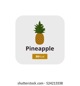 Pineapple calories. Vector illustration for decorative poster, emblem natural product, farmers market. Perfect for packaging design of cosmetics and food.