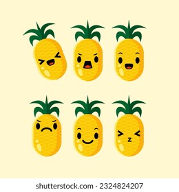 pineapple cartoon character expression , vector, illustration