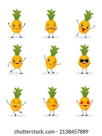 Pineapple cartoon character isolated on white background. Healthy food funny mascot vector illustration in flat design. eps 10