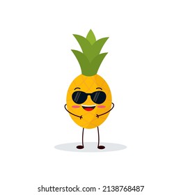 Ananas-Cartoon-Charakter einzeln auf weißem Hintergrund. Gesunde Lebensmittel lustige Maskottvektor-Vektorgrafik in flachem Design. eps10