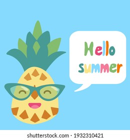 pineapple cartoon character saying hello summer