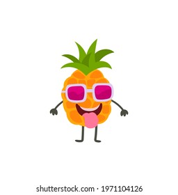 Pineapple cartoon character with sunglasses vector on a white background