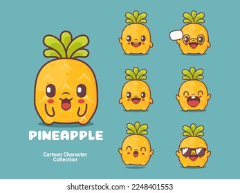 pineapple cartoon. fruits vector illustration with different expressions