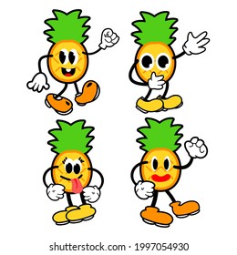Pineapple cartoon isolated vector illustration. High quality Fruit character style isolated vector