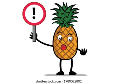 Pineapple Cartoon mascot or character holding a sign of attention