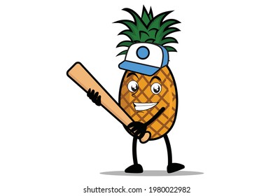 Pineapple Cartoon mascot or character holding a baseball bat as the mascot of the baseball team