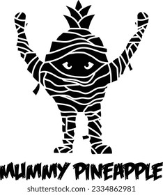 Pineapple Cartoon Mummy, Halloween Mascot, Character Design on White Background.