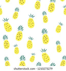 Pineapple Cartoon Seamless pattern. Exotic fashion trend and textile design. Repeated vector illustration.
