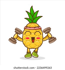 pineapple cartoon training body muscle with barbells vector design