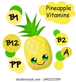Pineapple character. The benefits of fruit. Healthy food. Vitamins and minerals