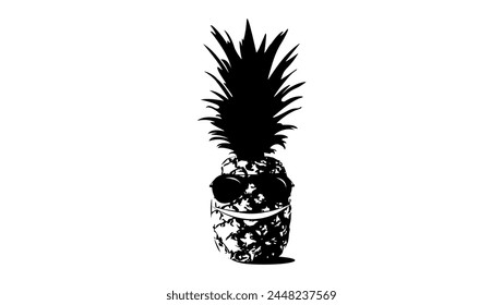 Pineapple character, black isolated silhouette