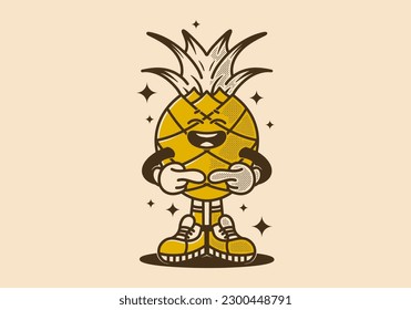 pineapple character design with shy expression in vintage style