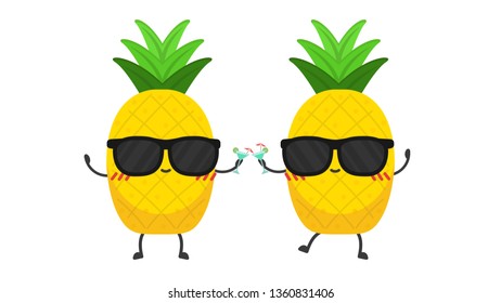 Pineapple character design.symbol. white background. Cocktail vector.