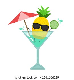 Pineapple character design.symbol. white background. Cocktail vector.