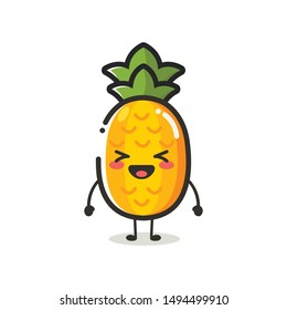Pineapple Character Mascot.  Fruit & Vegetable Cute Simple icon Vector
