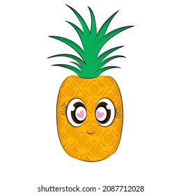 Pineapple character for packaging decoration textile gift boxes in kawaii style cute cartoon Vector illustration Funny food concept design Vector illustration
