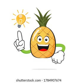 The Pineapple character smiles finding ideas on a white background - vector