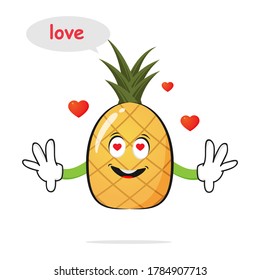 Pineapple characters fall in love on a white background - vector
