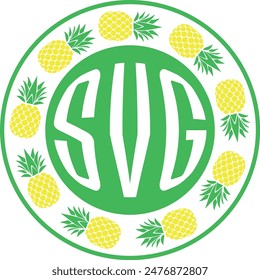 Pineapple circle  monogram frame. Pineapple vector illustration.