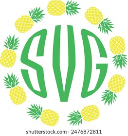 Pineapple circle  monogram frame. Pineapple vector illustration.