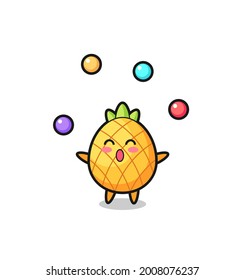 the pineapple circus cartoon juggling a ball , cute style design for t shirt, sticker, logo element