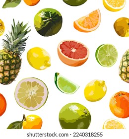 Ananas- und Zitrusfrüchte, Vektornahtlose Muster