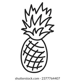 pineapple close-up. black outline for children's coloring book. for the youngest children. for printing, applications, games. simple linear fruit icons.