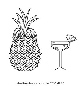 A pineapple with its cocktail