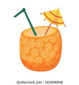 pineapple cocktail beverage with umbrella and straw icon cartoon vector illustration graphic design