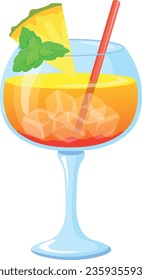 Pineapple cocktail glass cartoon icon. Summer drink isolated on white background