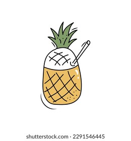Pineapple cocktail hand drawing Isolated on a white background. Doodle Vector illustration.