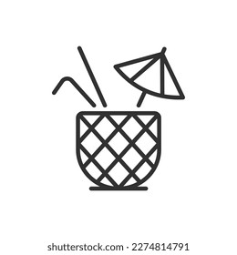 Pineapple Cocktail, linear icon. Line with editable stroke
