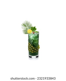 Cóctel de piña con menta sobre fondo blanco. Ilustración del vector