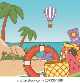 pineapple cocktail and set items beach scene