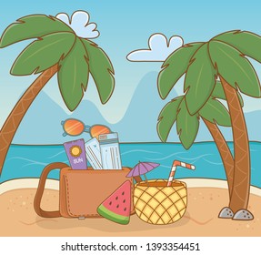 pineapple cocktail and set items beach scene