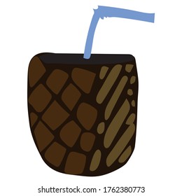 Pineapple cocktail with a straw on a white background. Vector flat style drink receptacle. Graphic element for design.