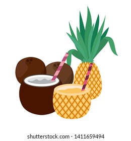 pineapple cocktail for summer on white background