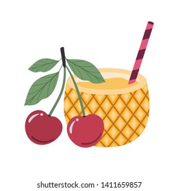 pineapple cocktail for summer on white background