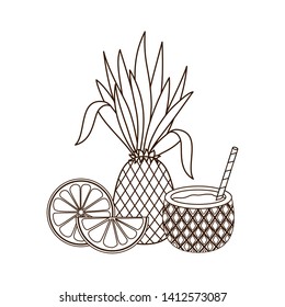 pineapple cocktail for summer on white background